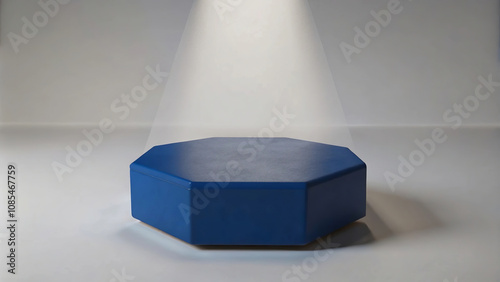 Hexagonal Layered Podium Design with Warm Lighting – Ideal for Presentations