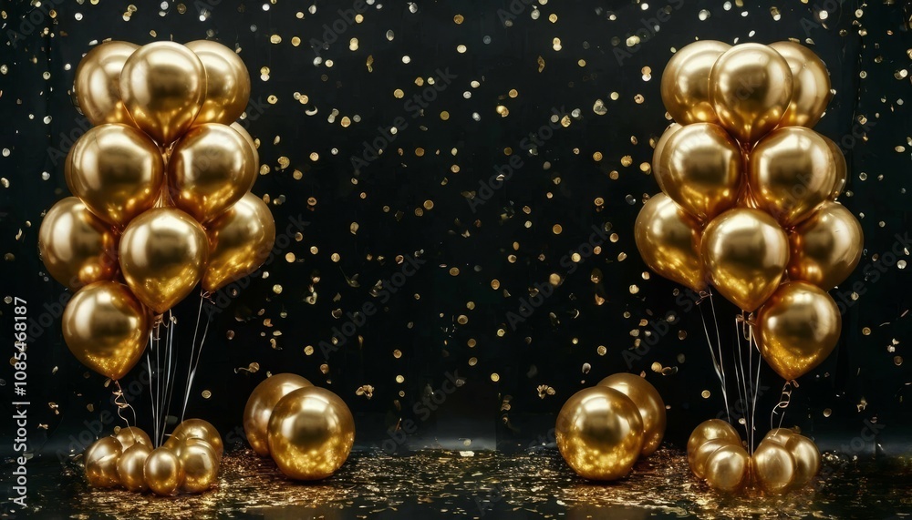 Close-up of a golden hot air balloon on a bright black background. Ideal for festive, fun and joyful themes Close-up of a golden hot air balloon on a bright black background. Ideal for festive, fun and joyful themes