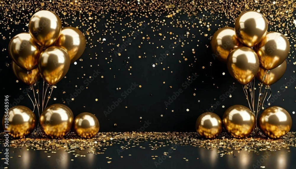 Close-up of a golden hot air balloon on a bright black background. Ideal for festive, fun and joyful themes Close-up of a golden hot air balloon on a bright black background. Ideal for festive, fun and joyful themes