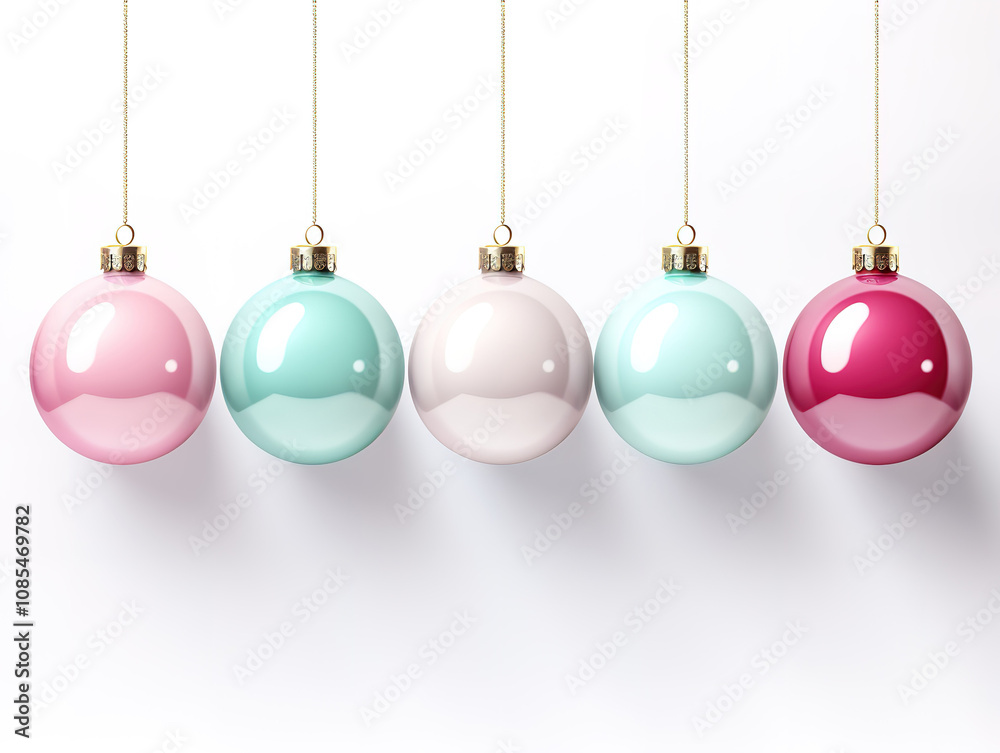 Gorgeous Close-up of Christmas tree ornaments on a white background