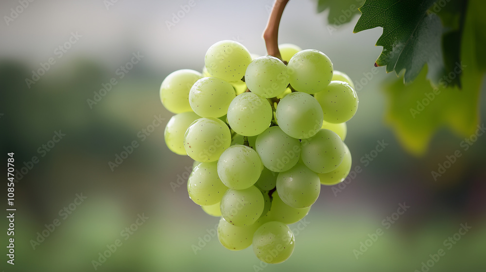 Fresh green grapes hanging from vine, showcasing their plump and juicy appearance. vibrant color and natural setting evoke sense of freshness and health. Fresh green grapes hanging from vine, showcasing their plump and juicy appearance. vibrant color and natural setting evoke sense of freshness and health.