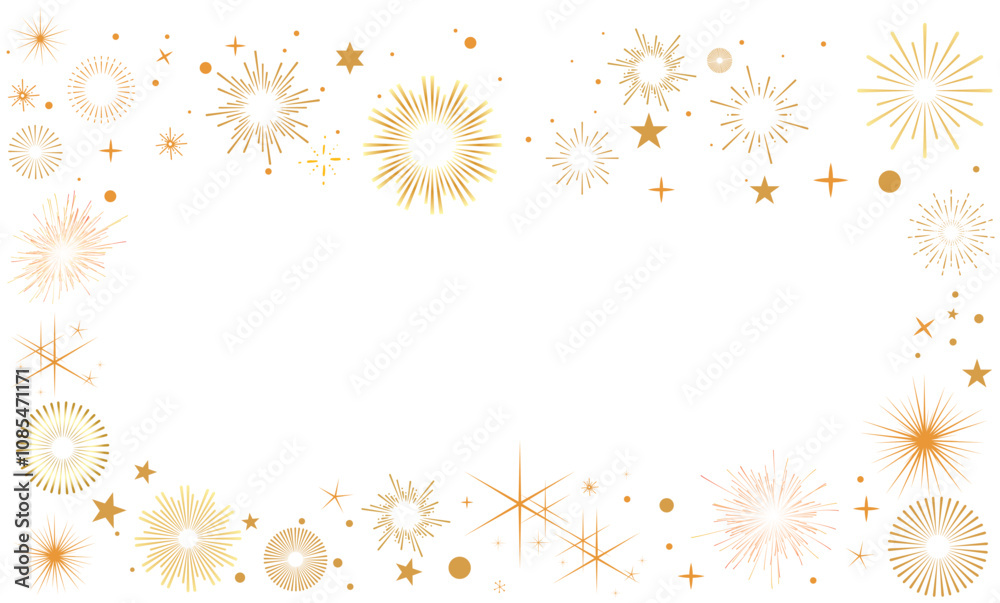 Fireworks design, gold fireworks vector border, frame. on white background Fireworks design, gold fireworks vector border, frame. on white background