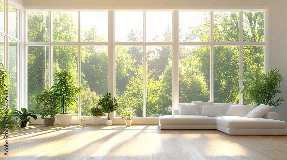 A cozy living room filled with green plants and indoor space A cozy living room filled with green plants and indoor space