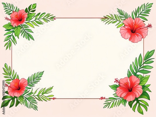 Floral Frame: Hibiscus and Tropical Leaves Border Design
