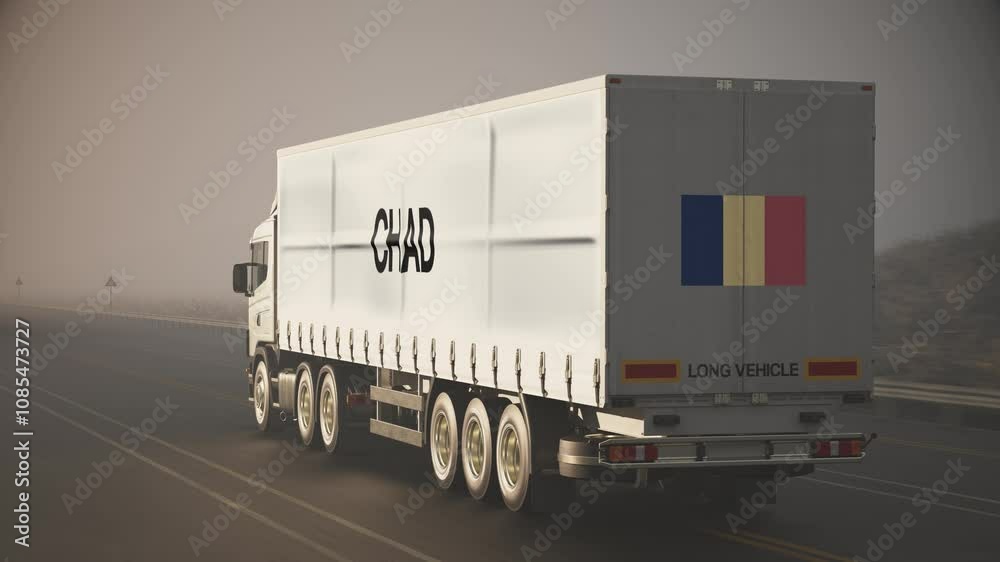 Logistics and Transportation Truck Lorry with Flag and Text on Trailer Chad Logistics and Transportation Truck Lorry with Flag and Text on Trailer Chad
