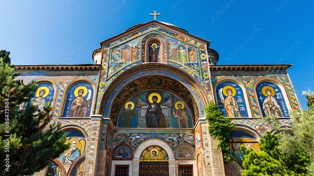 Obraz premium Byzantine-Style Church Facade with Colorful Mosaics