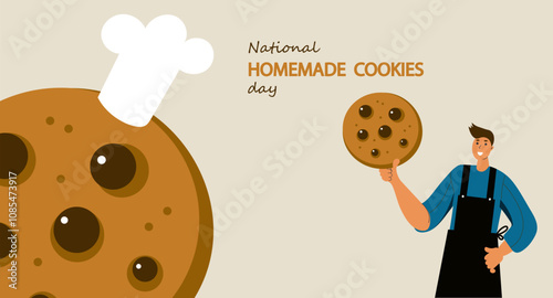 National homemade cookie day.  Hand drawn cartoon flat vector illustration. Banner, poster, greeting card, menu. Tea party, afternoon snak,cafe themed concept background.