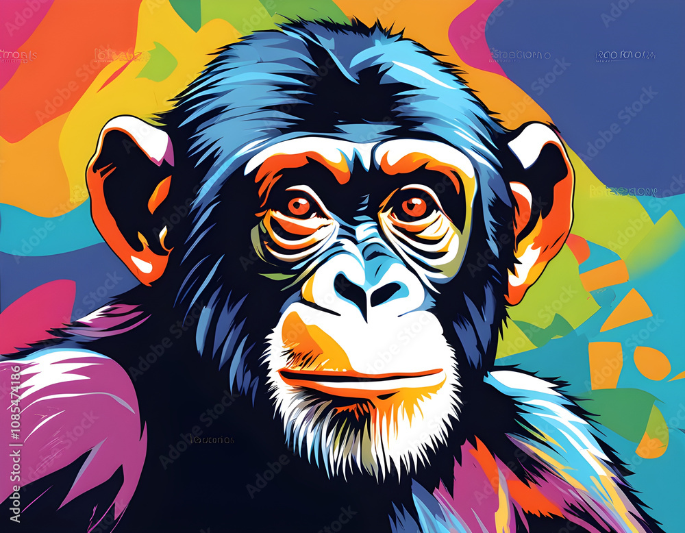colorful Chimpanzees with cool isolated pop art style background colorful Chimpanzees with cool isolated pop art style background