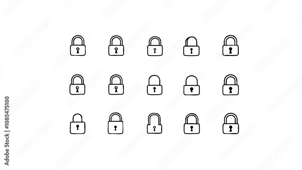 A set of vector icons featuring a locked A set of vector icons featuring a locked