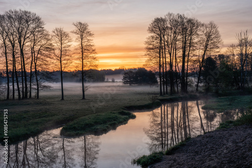 The spring river Grabia in my area before sunrise