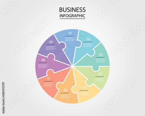 Business Infographic modern design template for banners and infographics for 9 jigsaw circle step 