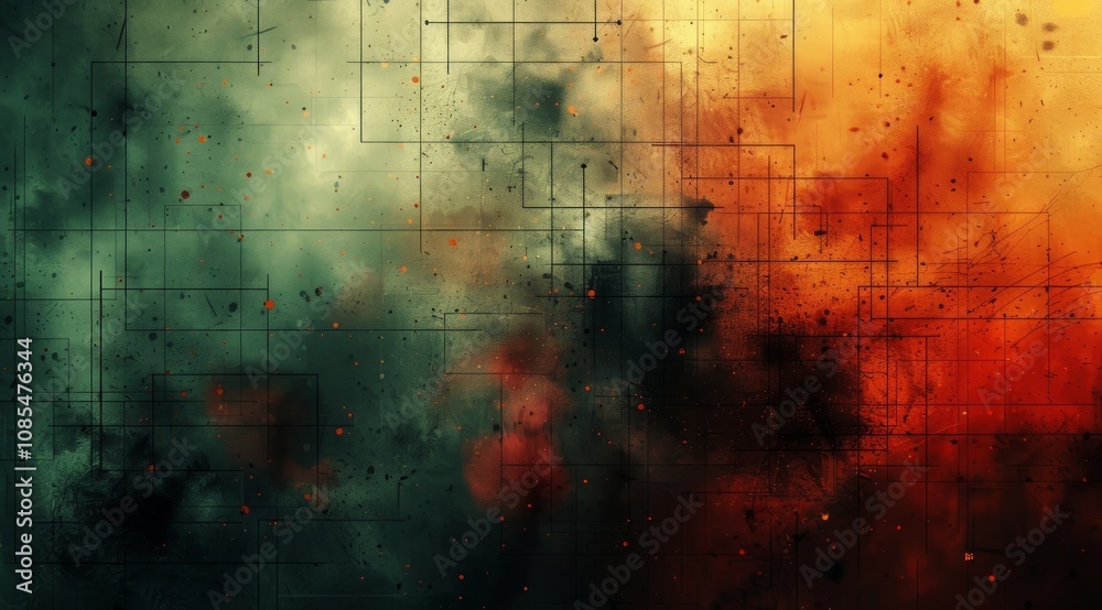 Fototapeta premium Abstract smoky textured background with grid overlay.