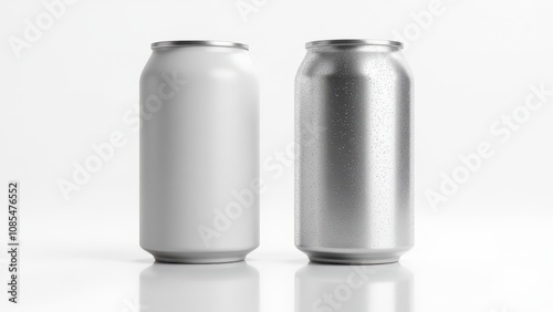 Obraz na płótnie 3D soda can mockup with two aluminum cans, one with a smooth matte finish and the other covered in condensation, isolated on white. w salonie