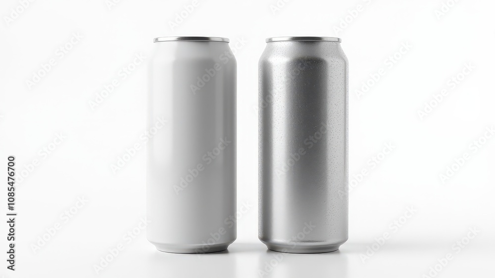 High-quality soda can mockup of two aluminum cans, showcasing smooth matte and condensation finishes for cold drink branding. High-quality soda can mockup of two aluminum cans, showcasing smooth matte and condensation finishes for cold drink branding.