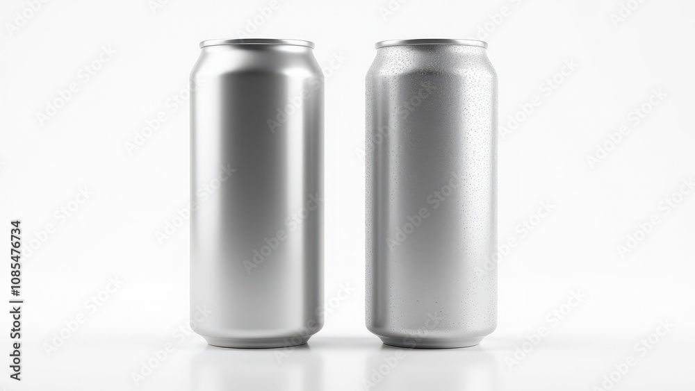 Refreshing soda can mockup featuring two aluminum cans, matte and condensation textures, perfect for cold beverage advertising.
