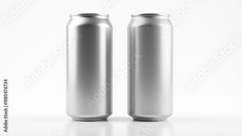 Obraz na płótnie Refreshing soda can mockup featuring two aluminum cans, matte and condensation textures, perfect for cold beverage advertising. w salonie