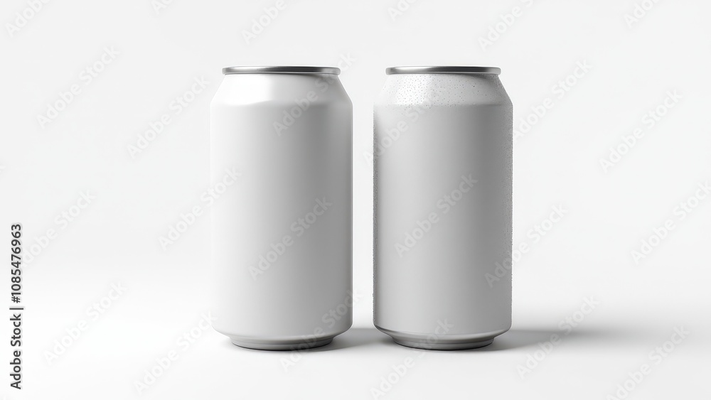 Beverage soda can mockup showcasing two cans, matte and condensation textures, perfect for cold drink design presentations. Beverage soda can mockup showcasing two cans, matte and condensation textures, perfect for cold drink design presentations.