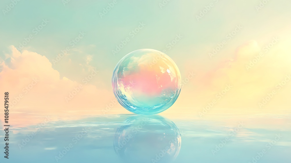 A single soap bubble floating in the air colorful gradient background A single soap bubble floating in the air colorful gradient background