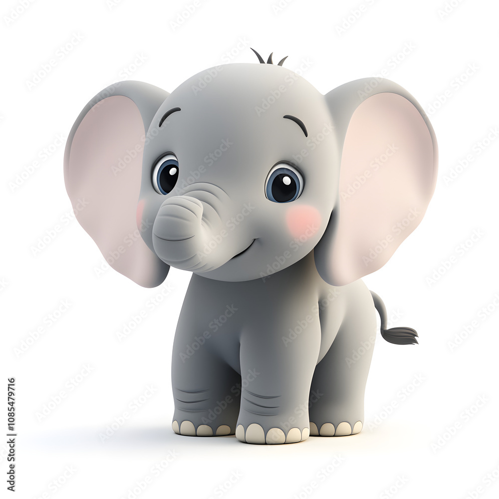 Naklejka premium 3d rendering cute baby elephant on white background