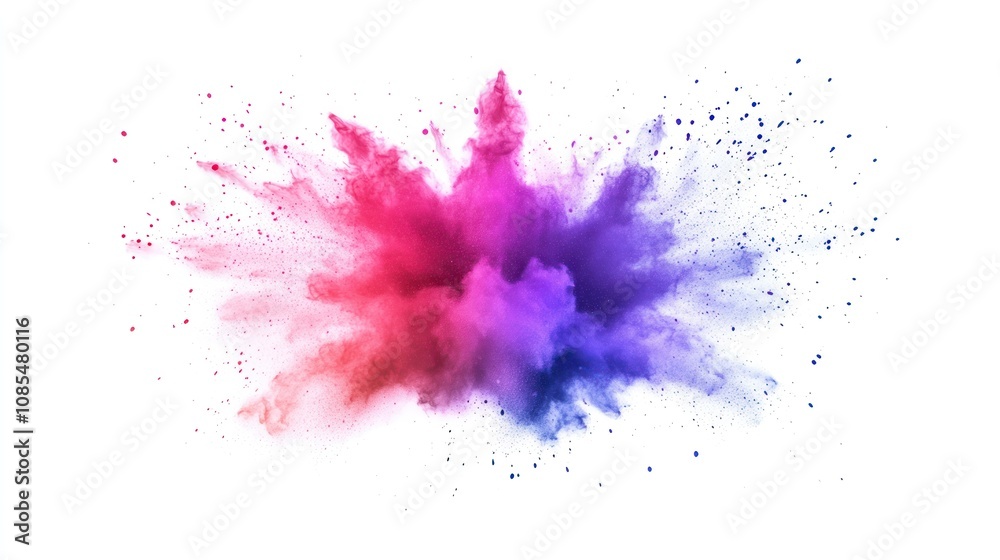 A vibrant explosion of pink, purple, and blue powder creating an artistic splash effect. A vibrant explosion of pink, purple, and blue powder creating an artistic splash effect.