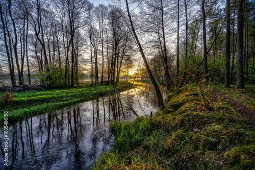 Spring river Grabia in my area during sunrise