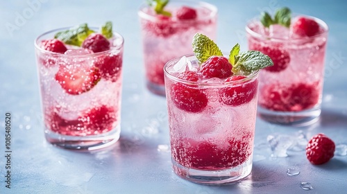 Wallpaper Mural Raising Raspberries: My Pastel Pink and Red Fruit Punch Trailer, with ice cubes in glasses. The drink is garnished with fresh raspberries and mint leaves on top of the glass Torontodigital.ca