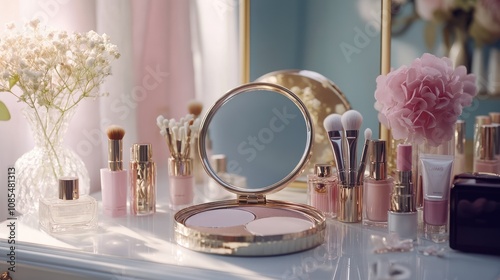 Beauty Products on Vanity Table