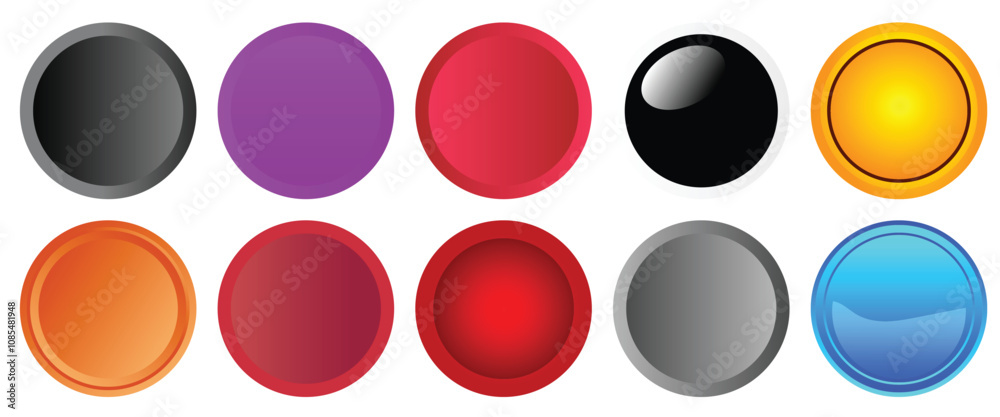 Set of Glossy circle buttons sign for web, 3d round click button icons. spheres and ball set, emblem Badge, Game button illustration. Vector empty web ui round button collection. Set of Glossy circle buttons sign for web, 3d round click button icons. spheres and ball set, emblem Badge, Game button illustration. Vector empty web ui round button collection.
