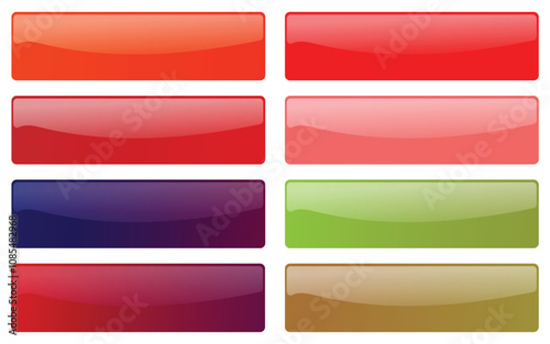 Set of Glossy rectangle buttons sign for web, 3d click button icons. Emblem Badge, Game button illustration. Vector empty web ui button collection.