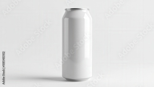 Obraz na płótnie Short soda can mockup with a plain metallic surface, clean highlights, and minimalist design, isolated on a white background for branding. w salonie