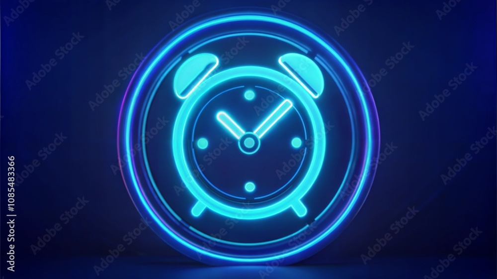Futuristic Neon Clock Illustration: Glowing Digital Light Effect and Laser Blue Silhouette Futuristic Neon Clock Illustration: Glowing Digital Light Effect and Laser Blue Silhouette