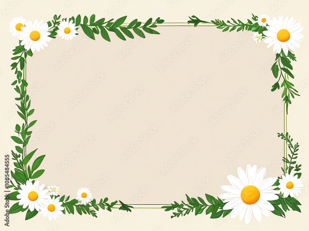 Elegant Floral Frame: Daisies and Greenery Border Elegant Floral Frame: Daisies and Greenery Border