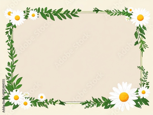 Elegant Floral Frame: Daisies and Greenery Border