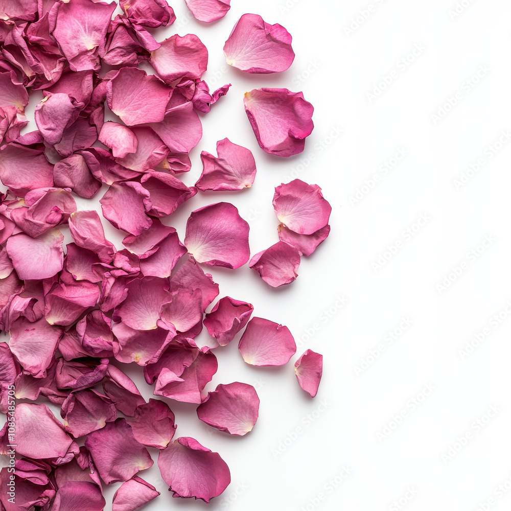 Scattered pink rose petals create romantic and delicate atmosphere Scattered pink rose petals create romantic and delicate atmosphere