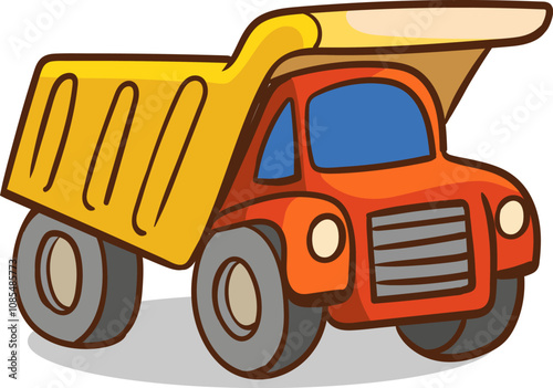 Colored plastic industrial dump truck toy vector illustration isolated on white background