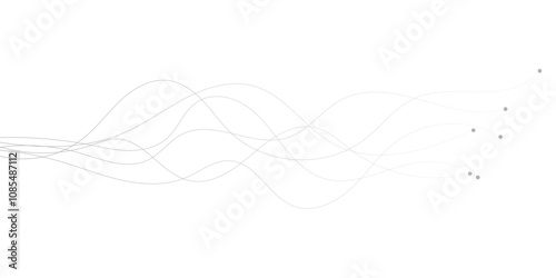 Abstract gray wave dynamic curve lines on transparent background with flowing particles. Digital energy waves technology concept. Modern backdrop design for business, presentation, banner.