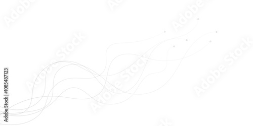 Abstract gray wave dynamic curve lines on transparent background with flowing particles. Digital energy waves technology concept. Modern backdrop design for business, presentation, banner.