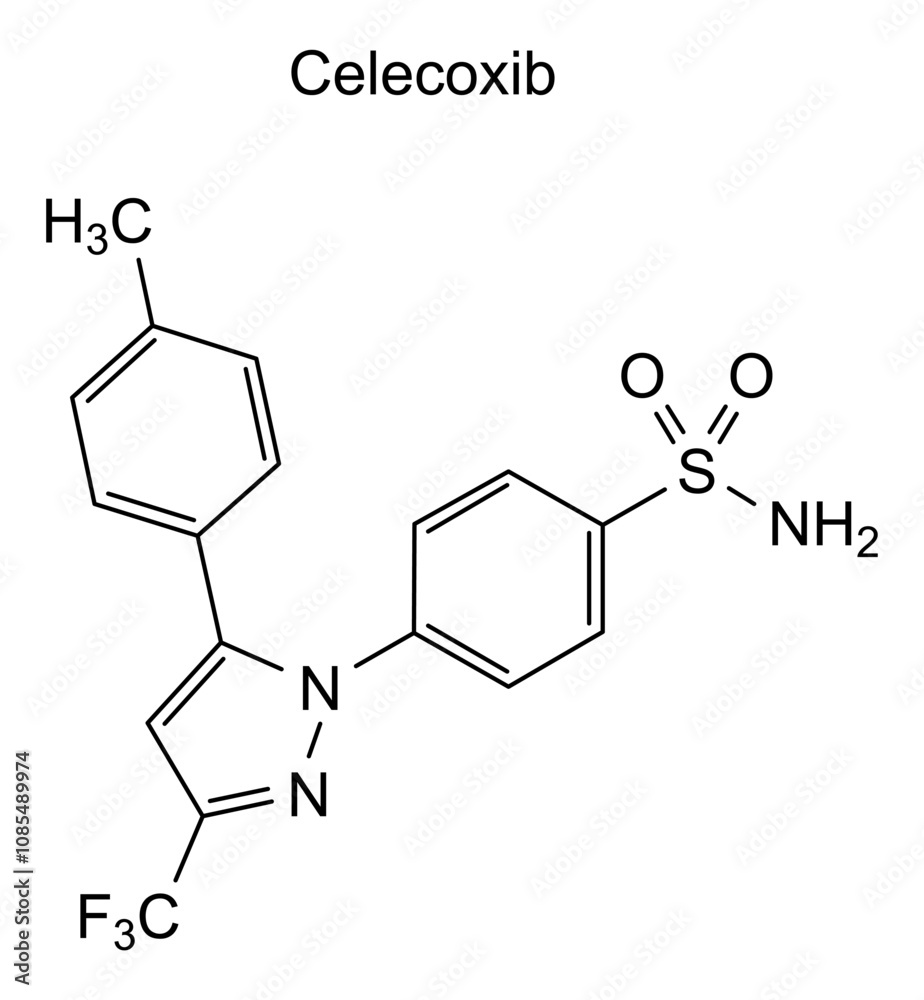 Chemical structure of celecoxib, drug substance