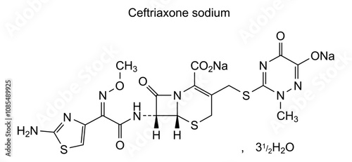 Chemical structure of ceftriaxone sodium, drug substance photo