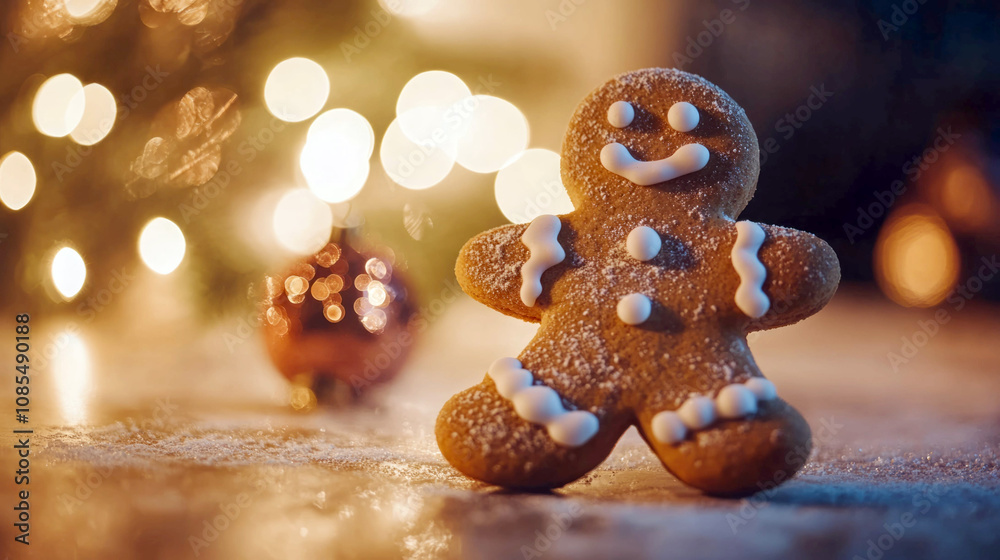 Festive gingerbread man with holiday lights. Festive gingerbread man with holiday lights.