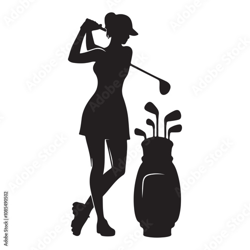 minimal golf girl of a silhouette vector