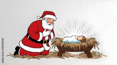 Santa Claus and baby Jesus on white background