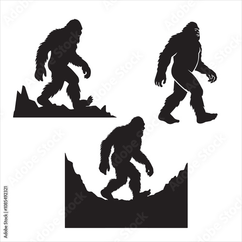 set of vector bigfoot silhouette