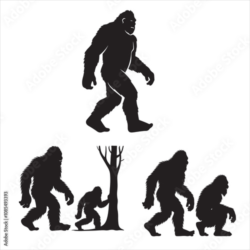 set of vector bigfoot silhouette