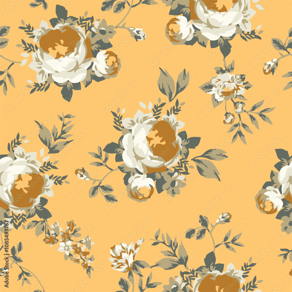 Fototapeta premium Big flowers pattern, upscale floral pattern. graphical textures floral, trendy colors pattern , flowers background with leaves. vector illustration.