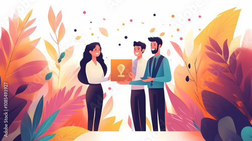 Recognition ceremony business office digital illustration autumn environment positive interaction achievement celebration