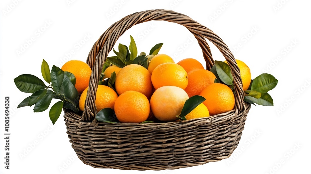 Basket Brimming with Vibrant Citrus Fruits Isolated on White Background Basket Brimming with Vibrant Citrus Fruits Isolated on White Background