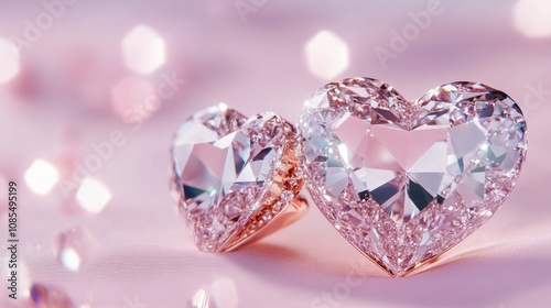 Two Heart-Shaped Diamonds on Pink Background