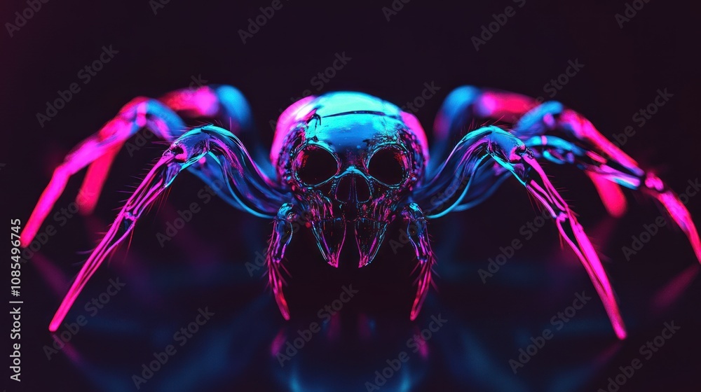Fototapeta premium Neon Spider Skull