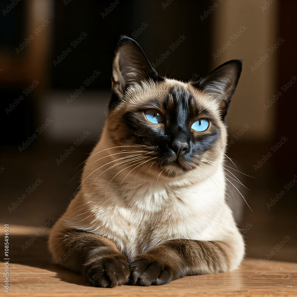 Majestic Siamese Cat with Striking Blue Eyes, Generative AI Art Majestic Siamese Cat with Striking Blue Eyes, Generative AI Art